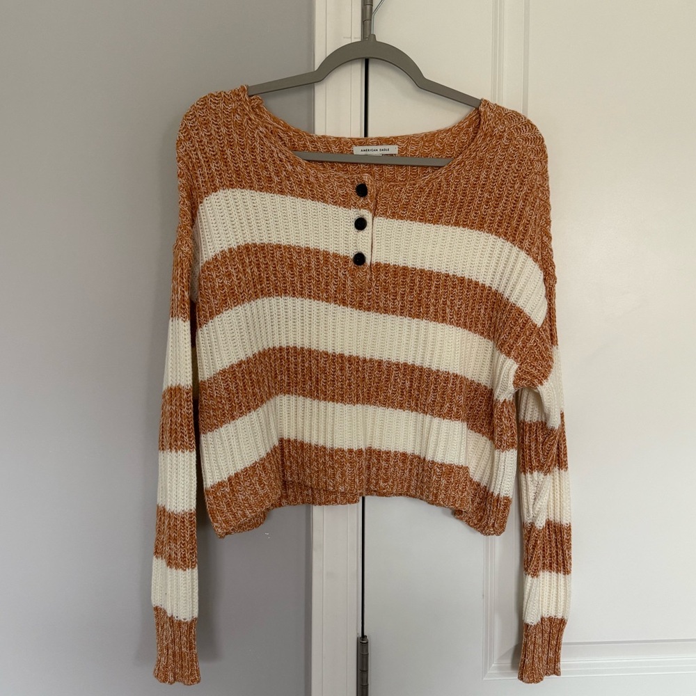 American Eagle Striped Crop Sweatshirt